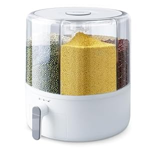 16lb Grain Dispenser 6 Grid Grain Container, 360° Rotating Dry Food Dispenser, Airtight Storage, Upgrade 6 Compartment Rotating Grain Dispenser Storage Container