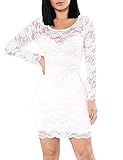 Miishare Women's Floral Lace Long Sleeve Bodycon Cocktail Party Dresses