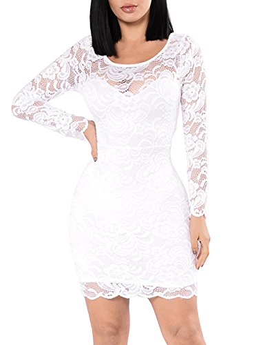 Miishare Women's Floral Lace Long Sleeve Bodycon Cocktail Party Dresses