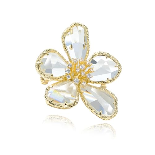 Image of Rhinestone Flower Brooch Pin for Women Girls Gold Plated Fashion Geometric Crystal Floral Petal Pistil Brooches Lapel Pins Dainty Art Deco Dress Accessories Wedding Birthday Holiday Jewelry