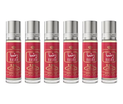 Lote de 6 almizcle Perfume RASHA Al Rehab 6 ml con notas frescas florales vainillas leñosas sin alcohol – Aceite aromático oriental para mujer y hombre