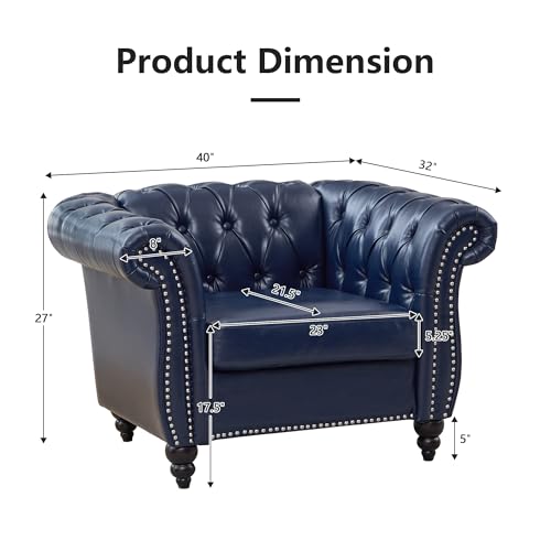 Image of QHITTY Accent Chair, Chesterfield Chair Modern Leather Upholstered Chair with Tufted Back for Living Room Furniture (Blue)