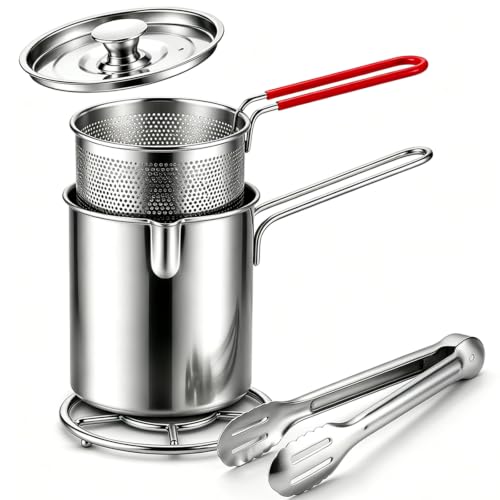 Friteuse 5 Pièces, Mini Friteuse en Acier Inoxydable avec Panier