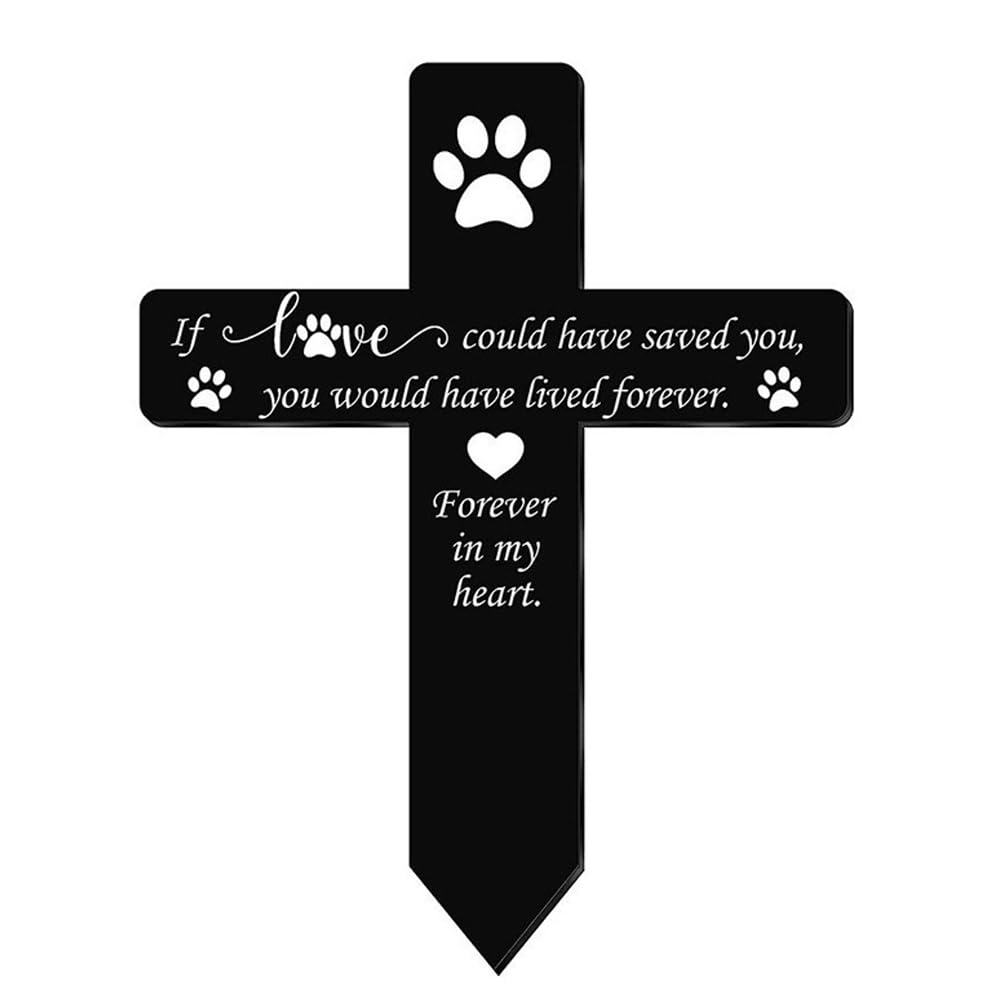 VIMOADog Grave Marker Cross, Pet Loss Memorial Gifts, Acrylic, Black with White Print, 9W x 7.24L x 0.2H inches (Dog-BW)