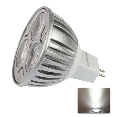 1 bombilla LED MR16 CA/CC 12 V, 3 W, color blanco frío, 3200 K, 240 lúmenes, ángulo de iluminación de 30º, CC 12 V, CRI: 75, (vaso de lámpara fundida a presión)