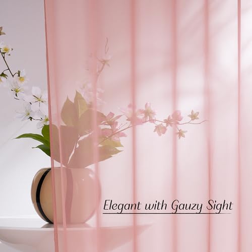 Image of NICETOWN Voile Sheer Baby Pink Curtains for Girls Room, Grommet Light Filtering Sheer Window Treatments Airy & Elegant for Nursery /Bedroom, 2 Panels, W54 x L84