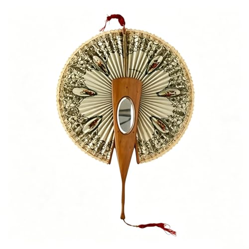 Ventilador mecánico de espejo antiguo, ventilador decorativo de madera de olivo antiguo, patrón de golondrina, ventilador vintage con ribete de encaje, decoración retro europea para regalos de