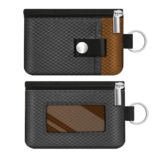 Image of Minimalist RFID Blocking Small Wallet with ID Window,WaterResistant Zip Id Case Wallet with Lanyard Keychain for Cards,Cash,Travel,Women,Men(Drak Grey /Brown)