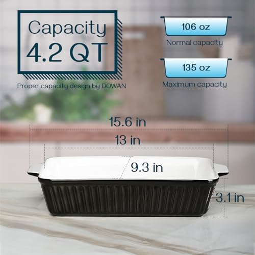 Image of DOWAN 9x13-Inch Casserole Dishes for Oven, Ceramic Baking Dish, Large Lasagna Pan Deep, 4.2 Quarts Baking Pan with Handles, for Casserole, Bakeware, Lasagna, Home Kitchen Gift, Black