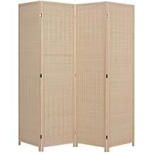 ALPHA HOME Bamboo Weave Room Divider 4 Panel 6 Ft Portable Wide Tall Double Hinged Folding Privacy Screens Oriental Style Shoji Freestanding Partition Wall Divider Blackout for Living Room/Hall/Parlor