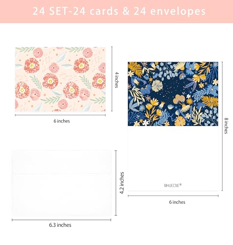Image of 24 Pack Boxed Floral Blank Greeting Cards with Self-adhesive Envelopes For All Occasion, 24 Unique Watercolor Designs No Repeats
