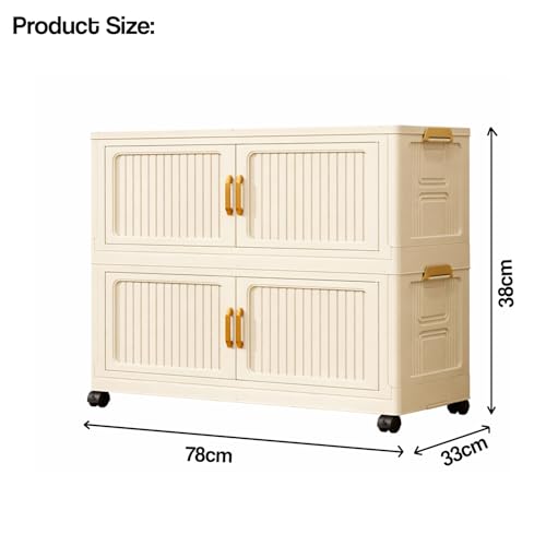 Image of House of Quirk Foldable Storage Box Cabinet with Wheels - Free Installation, Multi-Purpose Bedroom & Living Room Organizer, Shoe Rack, Snack & Household Storage (Cream, 2 Layer, 78cm)