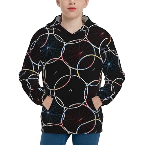 Bicycle Wheels Pattern Kids Pullover Hoodies Boys Sweatshirts Girls Athletic Clothes with Pocket