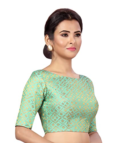 Image of Studio Shringaar Women's Readymade Brocade Elbow Length Sleeves Saree Blouse