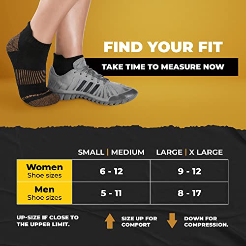 CopperJoint Ankle Compression Socks For Women & Men - Copper Infused Compression Ankle Socks, Low Cut Compression Socks With Arch Support For Women & Men, Black Copper Relief Socks, Large-XLarge