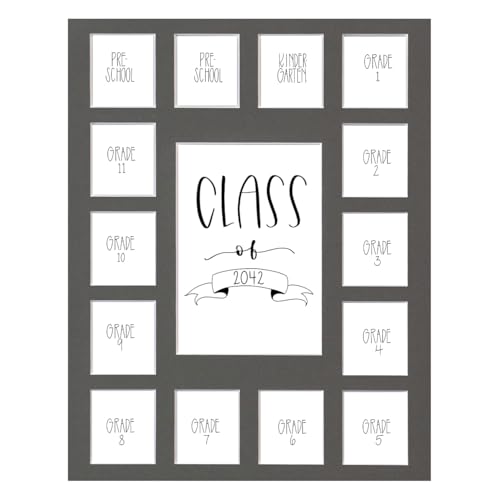 Image of Rustic Red Door Co. Class of 2042 School Photo Mat (11' x 14') - Grey Collage Picture Frame Mat for School Pictures - No Frame, 15 Photos