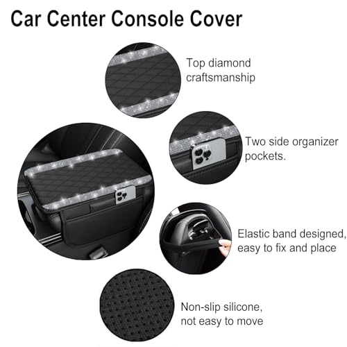 image for NBTEPEM Bling Car Center Console Cover, Leather Car Arm Rest Cover Cus