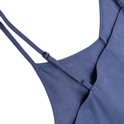 Image of Amazhiyu Women's Pure Linen Summer Midi Split Slip Dress | V Neck, Spaghetti Strap, with Pockets