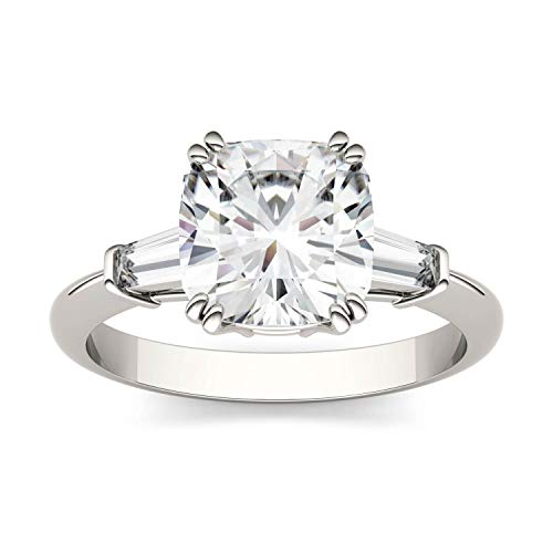 Charles & Colvard Created Moissanite 8mm Cushion Cut Engagement Ring for Women | 2.77 cttw DEW | Lab Grown | Solid 14K White Gold with Rhodium