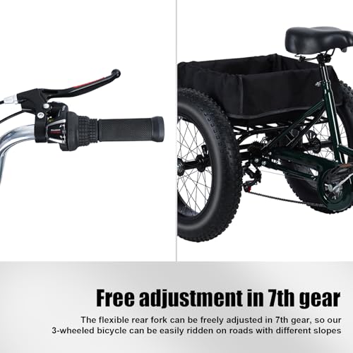 Image of Tricycle for Adults, 20 Inch Fat Tire Trike for Adults, 7-Speed Adult Tricycle 20x4 Fat Tire Trike with Dual Disc Brakes & Rear Basket, 450lbs Capacity Cruiser 3 Wheel Bikes