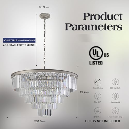 image for MEELIGHTING Nickel Modern Crystal Chandelier Lights Pendant Ceiling Li