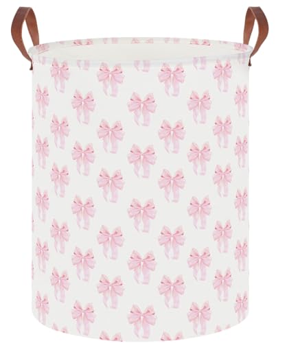 Image of 19.7 inch Laundry Basket,Dirty Clothes Hamper,Waterproof Storage Bin,Room Decor(Shimmer Bowknot)