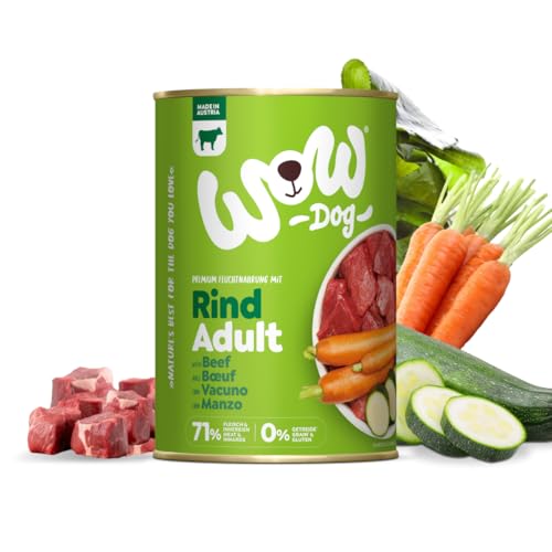WOW Dog Hunde-Nassfutter mit Rind | Enthält Vitamine und Mineralien, ohne Getreide und Zucker | 400 g / 12er Pack