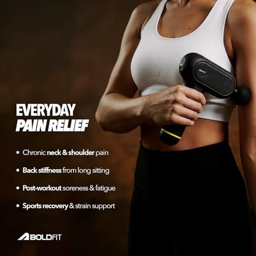Image of Boldfit Massage Gun for Pain Relief Deep Tissue Compact Massager, 4 Heads, 5 Speeds, Type-C Charging Portable Percussion Gun for Gym, Travel & Home