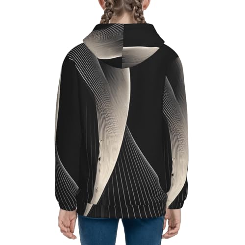 Abstract curves Print Girls Athletic Zip Up Hoodies,Sweatshirts with Pockets Long Sleeve Hooded Jackets, for 7-18 Y4