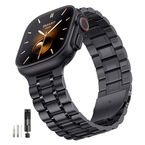Image of Bestig Compatible with Apple Watch Bands for Men Women 49mm 46mm 45mm 44mm 42mm 41mm 40mm 38mm, Stainless Steel Metal Business Wristband Strap for iWatch Ultra Series 11 10 9 8 7 6 SE 5 4 3 2 1, Black