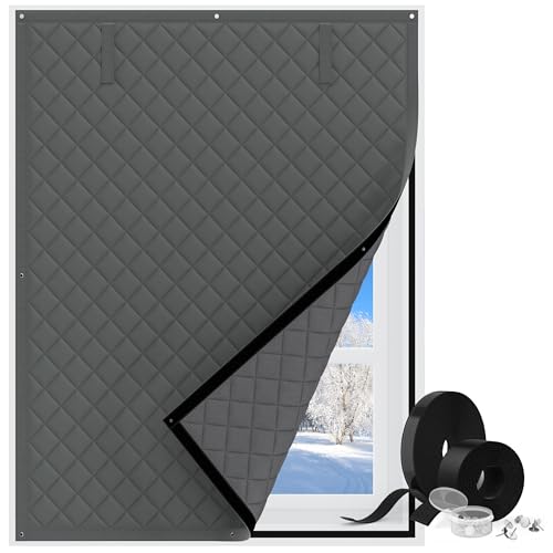 Thermal Window Cover for Winter,47" X 63" for Window Insulation for Winter, Oxford Cloth Cotton Layer Thermal Window Cover to Keep Heat, Window Insulation Kit Fits Up to 3 x 5 Ft Window