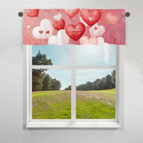 Mintoprints Alla hjärtans dag gardinkappa för kök vardagsrum rosa ballonger fönsterkappa gardiner stång ficka kort fönsterbehandling 132 x 30 cm, 1 panel