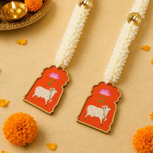 Image of SpecialYou Ganpati Decoration Setup for Home Decor With Cow & Lotus Bud Wall Hanging Decoration, Ganesh Chaturthi Home Decoration, Wall Decor Items for Living Room- 9Pcs