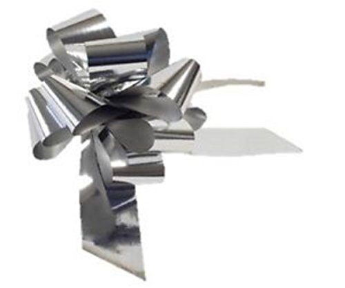 Image of Large Metallic Silver Pull Bow - Ideal As Gift Wrap, Florist, Wedding Bow