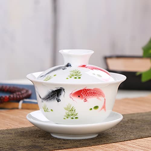 Porcelanowy zestaw do herbaty Gaiwan Kung Fu, Ceramiczny zestaw do herbaty Kungfu Gaiwan Multicolor 3 szt(Style E 130ml)