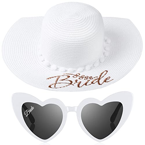 Chapeau de soleil paille avec lunettes cœur et accessoires pour bachelorette party