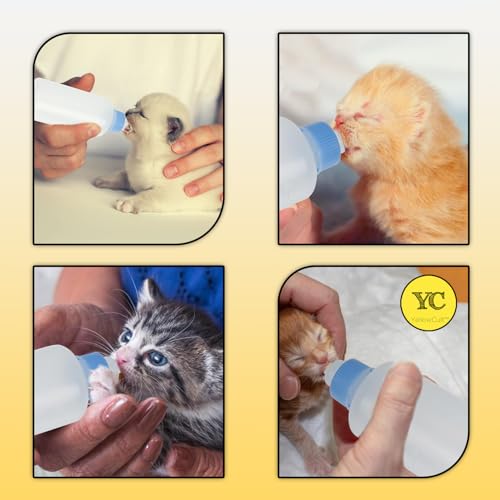 Image of YellowCult Pet Nursing Bottle - BPA-Free, Easy-to-Use Feeding Bottle for Puppies Kittens Guinea Pigs Ferrets Small Dogs Rabbits Squirrels Includes 4 Nipples, Cleaning Brush, Ideal for Hand-Feeding
