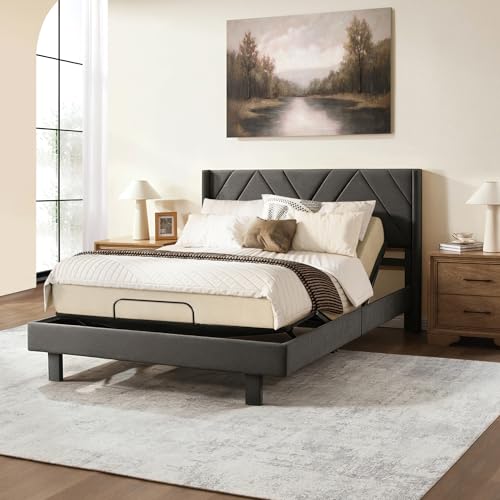 Image of Softa Queen All-in-One Adjustable Bed Frame with Upholstered Bed Frame Headboard, Electric Bed with Remote Control and Whisper Quiet Motor, 10-Year Warranty