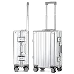 20 Inch All Aluminum Carry On Luggage 22x14x9 Airline Approved with Spinner Wheels,Hard Shell Zipperless Lightweight Small Suitcase with TSA Approved for Travel Business Women Men,Silver