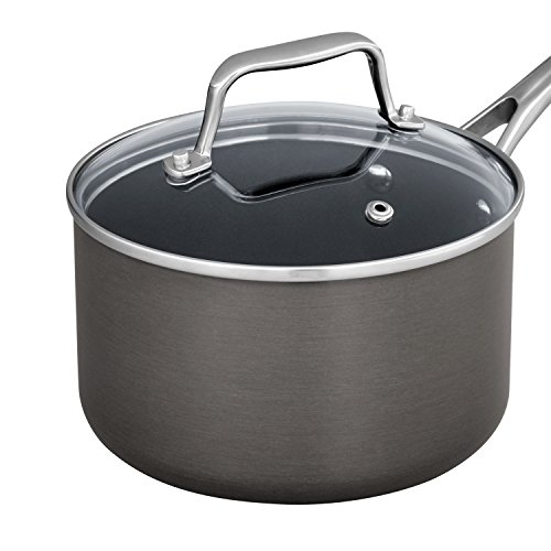 Amazon Brand - Stone & Beam Sauce Pan With Lid, 2-Quart, Hard-Anodized Non-Stick Aluminum, Gray #TOP3