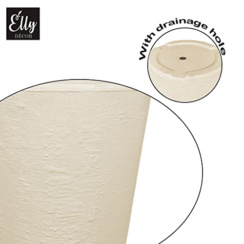 Elly Décor 12 Inch, 18" Tall Conic Round Planter Pot With Drainage Hole,Lightweight, Extremely Durable Plastic, 12"X 18" Tall Conic Planter, Ivory #TOP2