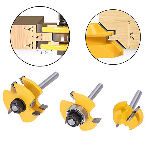 Conjunto de fresas de haste de 1/10.2 cm, 3 peças de fresa de lingueta e ranhura, fresas de junta de