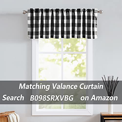 Treatmentex GZPOM2-45BK White Black Buffalo Check Curtains 45Inch Pom Pom Farmhouse Semi Sheer Plaid Window Curtain Panels thumb #8