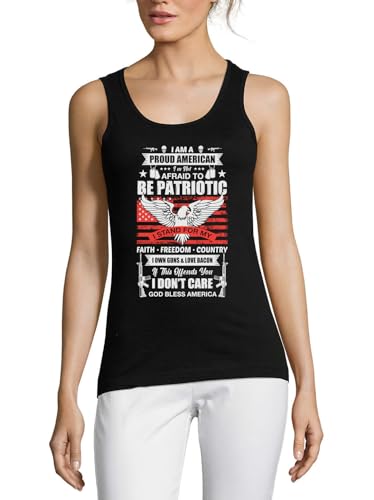 Débardeur patriotique en coton noir pour femme I Am A Proud American