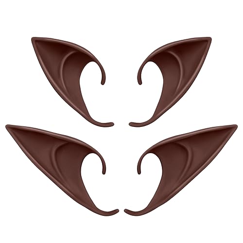Tavery Cosplay Brown Elf Ears - 2 Pairs Fairy Pixie Ears Soft Pointed Ears Tips Anime Party Dress Up Costume Makeup Masquerade Accessories Halloween Elven Vampire Fairy Ears (Brown)