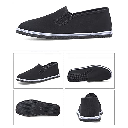 Chinese Kung Fu Shoes, Men Slip-On Martial Art Tai Chi Kung Fu Chinese Traditional Old Beijing Shoes, Fashion Qigong Trainerss Rubber Sole Black, Can Walk in The Garden and Trail4
