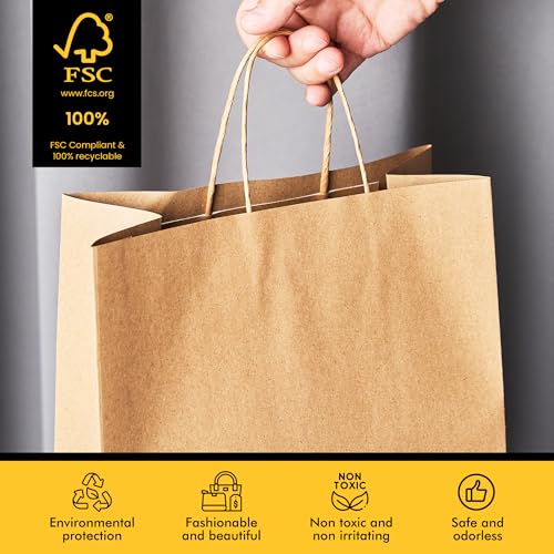 Image of RACETOP Brown Kraft Paper Gift Bags 90 Pack 3 Sizes with Handles Bulk