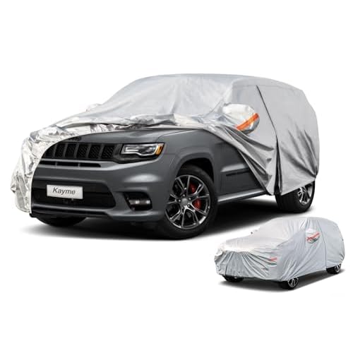 Kayme 6 Layers SUV Car Cover Waterproof All Weather for Automobiles, Outdoor Full Size Cover Rain Sun UV Protection with Zipper Cotton, Universal Fit