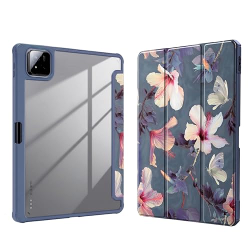 Image of MOCA Case for Xiaomi Mi Pad 8 /8 Pro /Pad 7 / Pad 7 Pro 11.2 inch, Smart Flip Case with Pen Holder, Trifold Stand, Magnetic Auto Sleep Wake, Hard Back Protection (Hibiscus)