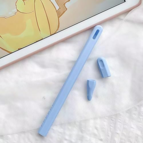 Image of Silicone Case for Apple Pencil Pro & Apple Pencil 2nd Generation, Light Pen Skin Cover Sleeve Accessories Soft Protective iPad Pencil Grip Holder with 2 Nib Covers, Sky Blue
